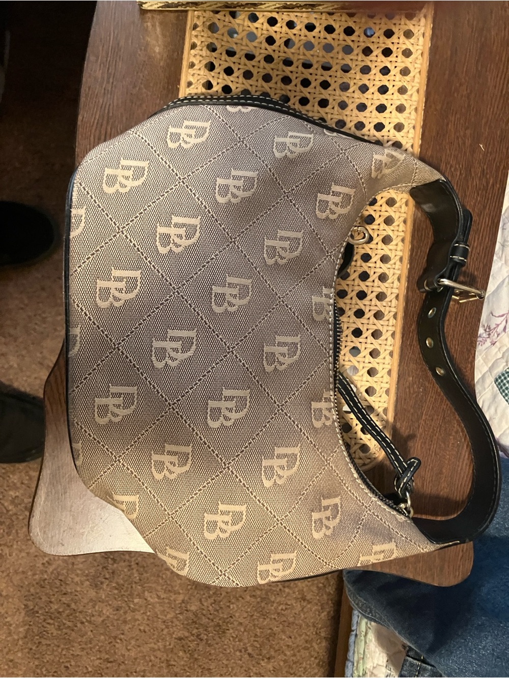 Dooney & Bourke vintage purse 6”x10”x5” tan with black leather gold hardware